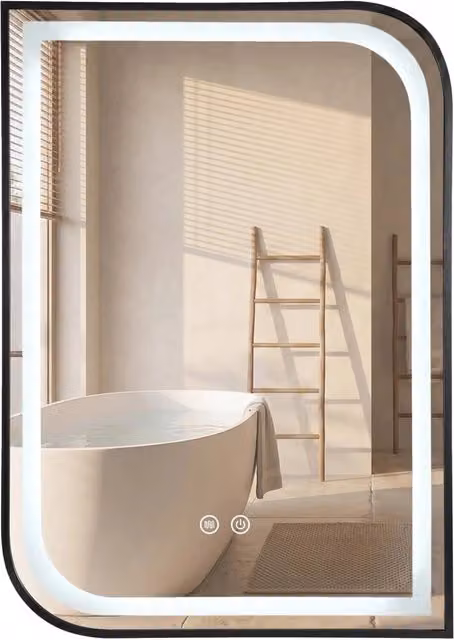 Specchio LED Rea Zone Moderno con Touch Switch e Dimmerabile, Nero, L: 80 cm, H: 60 cm
