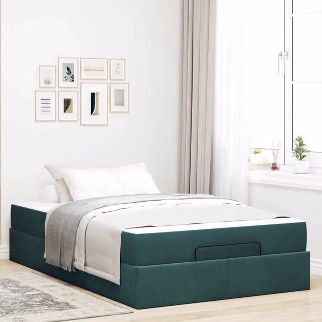Letto matrimoniale moderno vidaXL in velluto verde con materasso in schiuma e cassetti L/P/H: 200 x 120 x 66 cm – 1