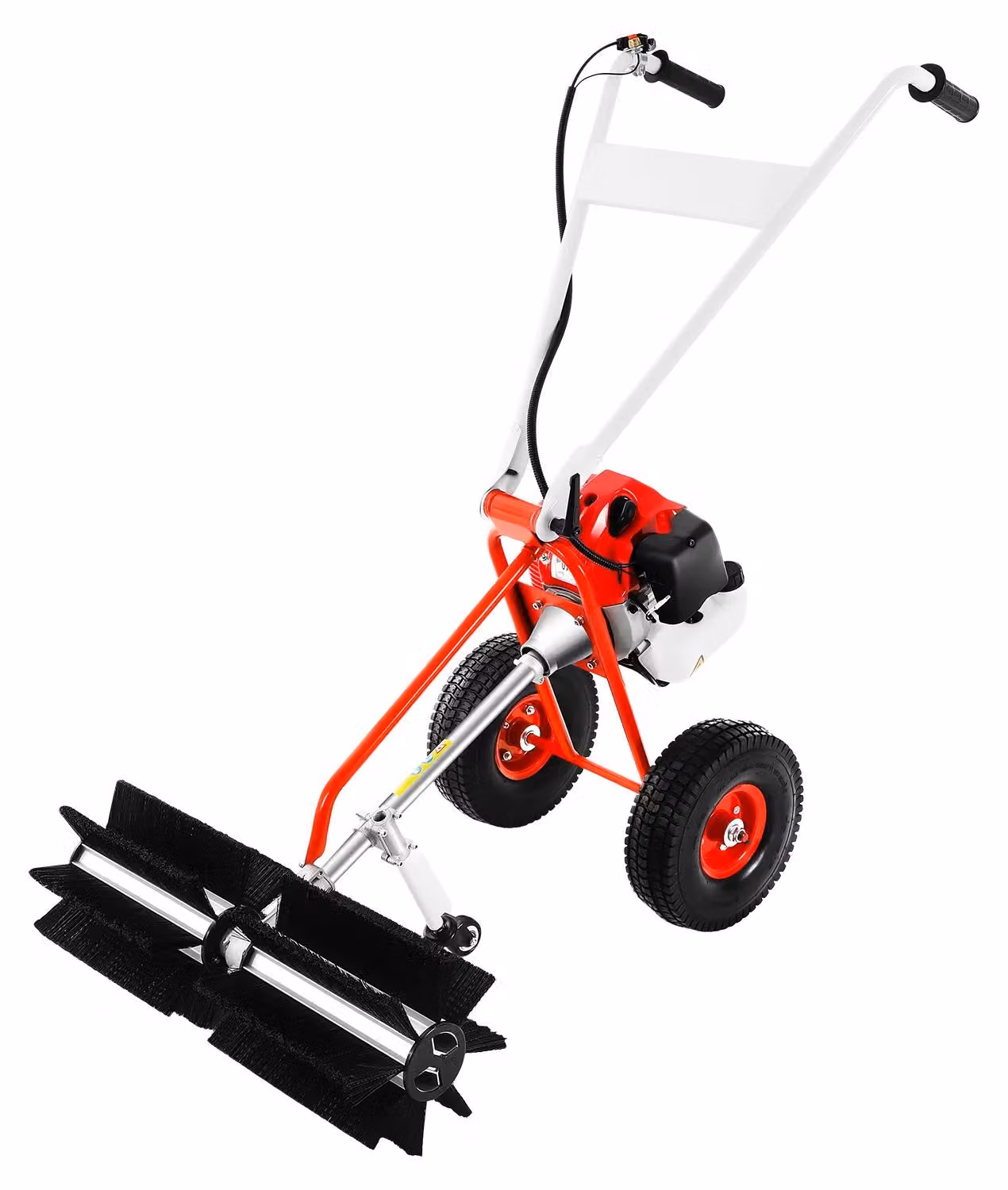 Spazzatrice a spinta - Spazzatrice manuale a benzina - Motore a 2 tempi da 43 cm³ - 1,7 cavalli - Larghezza di lavoro di 60 cm - Avviamento manuale - 2 ruote + ruota di supporto girevole - Colore: rosso/nero