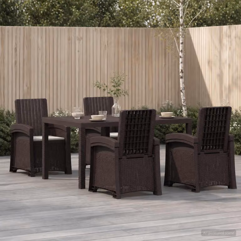 Set da pranzo per giardino e terrazzo vidaXL in rattan sintetico da 5 pezzi, marrone e grigio chiaro