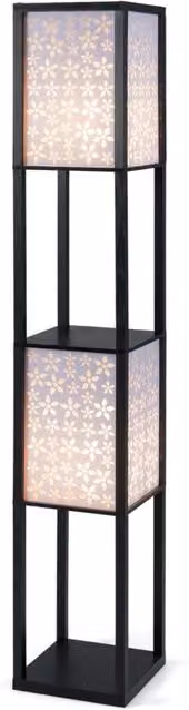 Lampada da terra con 2 ripiani 26 x 26 x 156 cm doppia accensione design accogliente MDF nero 20_0012295
