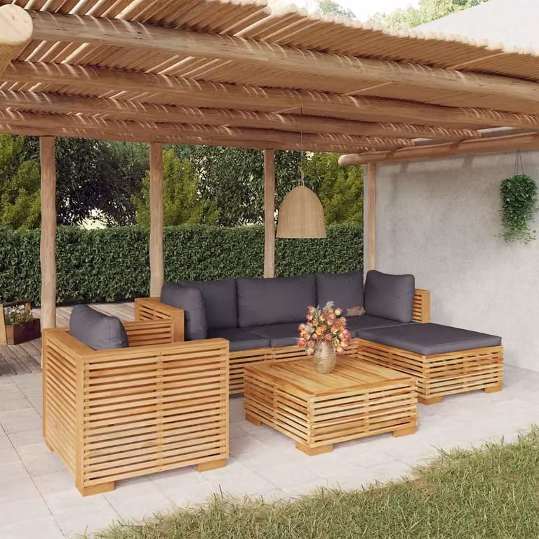 Maison Exclusive - Set da esterno per relax, composto da 6 pezzi, con cuscini, realizzato in legno massello di teak