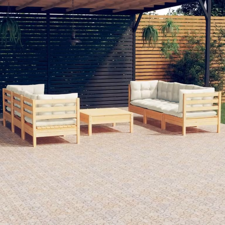 Maison Exclusive - Set Divani da Giardino 7 pz con Cuscini Crema Massello di Pino
