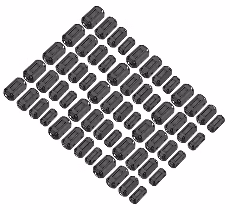 60 nuclei ferromagnetici, di dimensioni 5/7/9/13 mm, per cavi USB e audio