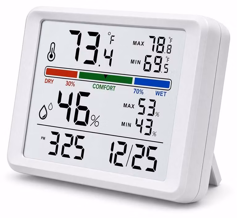 Stazione meteorologica termoidrometrica – Igrometro digitale da interno con orologio, colore bianco