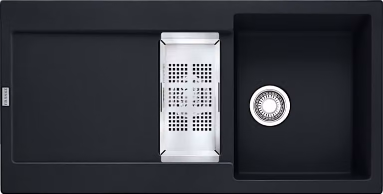 Lavello Franke MARIS MRG 651 BLACK MATT con valvola a pulsante e scolapiatti / dimensioni di incasso 950 x 480 mm