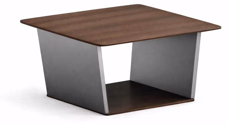 Moderno tavolino in legno e metallo per salotti eleganti