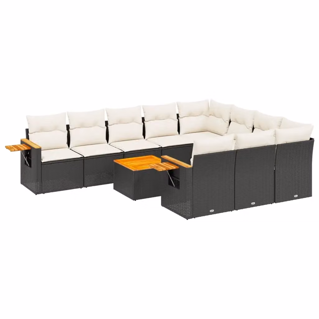 vidaXL Set Divani da Giardino 11 pz in Polyrattan Nero con Cuscini e Tavolino da Esterno – 2