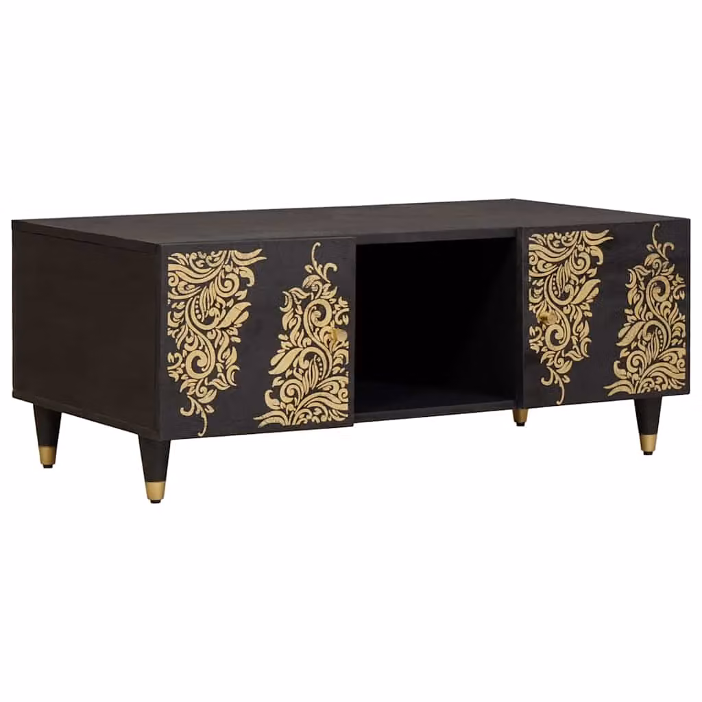 vidaXL Tavolino da salotto moderno in legno di mango e metallo, L: 100 cm, P: 54 cm, H: 40 cm, Nero/Marrone