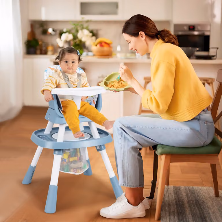 Seggiolone convertibile 16-in-1 Costway con tavolo, sedia e vassoio rimovibile, colore blu