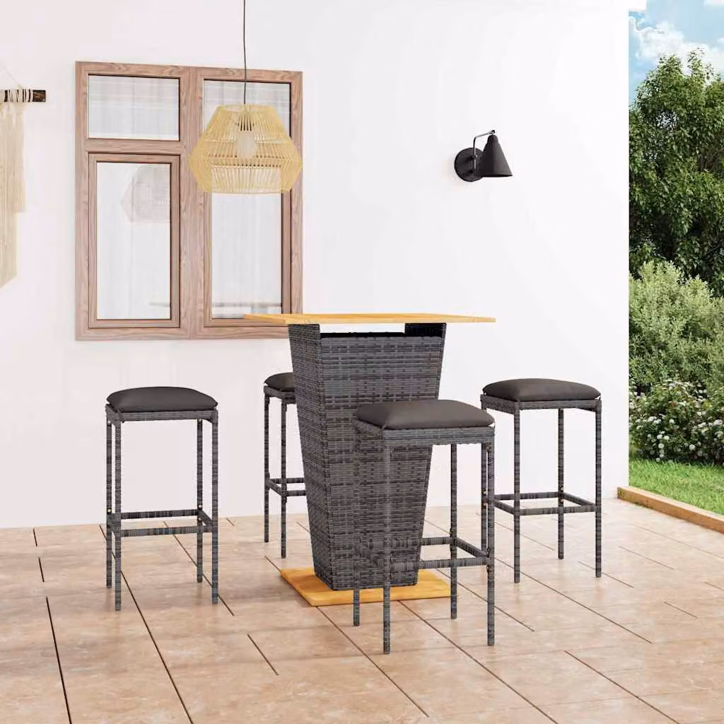 Set da Bar da Giardino vidaXL in Legno di Acacia e Polyrattan Grigio Antracite con 5 Pezzi – 1