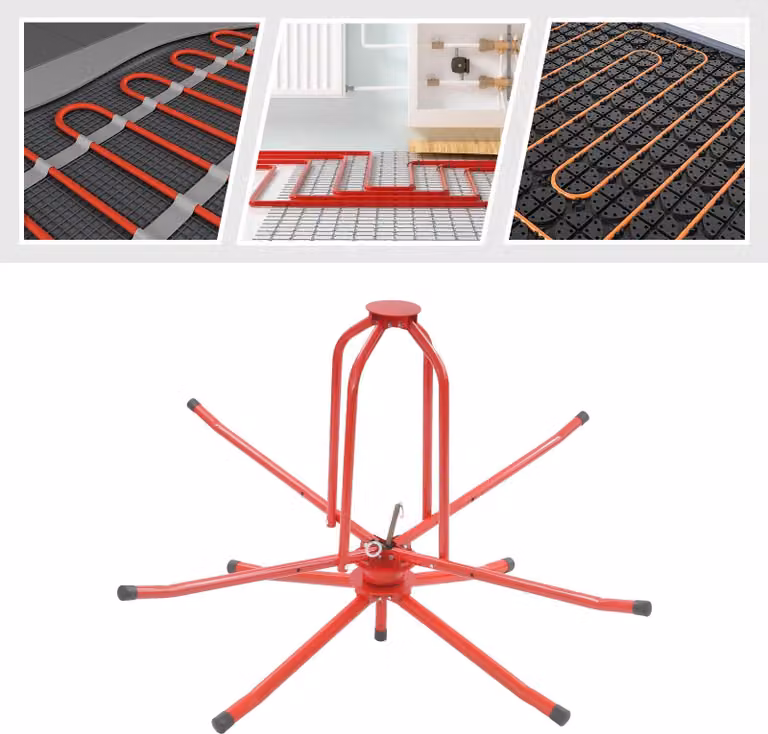 Avvolgitubo per riscaldamento a pavimento - Svolgitore/srotolatore per tubi - Portata 200 kg - Acciaio ad alto tenore di carbonio - Per installatori - Rosso