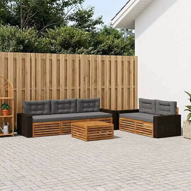 Set di mobili da esterno vidaXL composto da 6 pezzi con divani, tavolino da caffè e cuscini in legno di acacia, colori beige e antracite