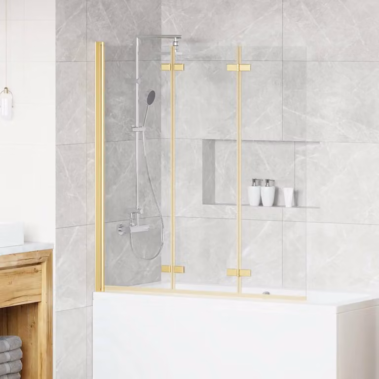 vidaXL Box Doccia Pieghevole Rettangolare Oro, Vetro Trasparente e Alluminio, L: 130 cm, P: 138 cm