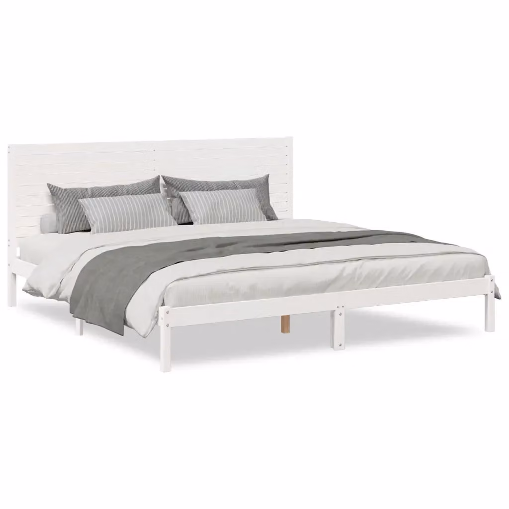 vidaXL Giroletto Extra Lungo in Legno di Pino Massello Bianco L: 180 cm, P: 220 cm – 2