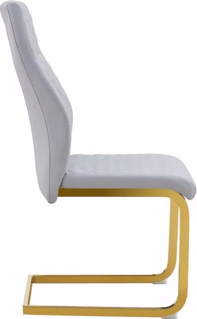 Set di 2 sedie da pranzo con schienale alto, rivestimento in PU grigio chiaro con motivo a rombi e struttura metallica antiscivolo color oro
