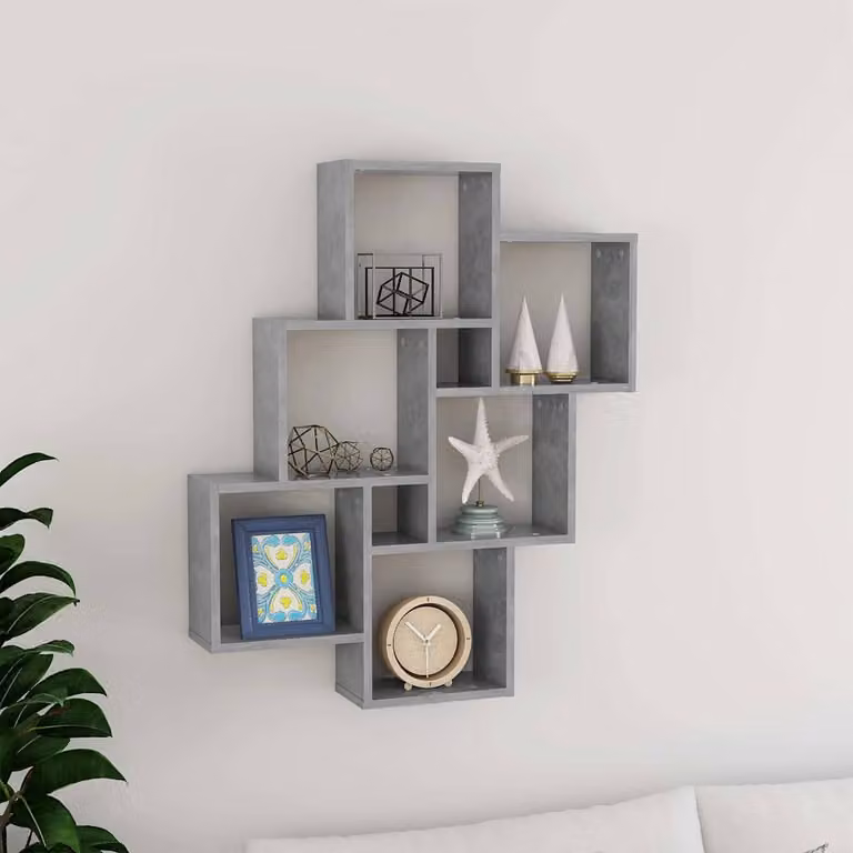 Mensola a parete a cubo vidaXL in legno e MDF, colore grigio cemento, L 78 cm x P 15 cm x H 93 cm