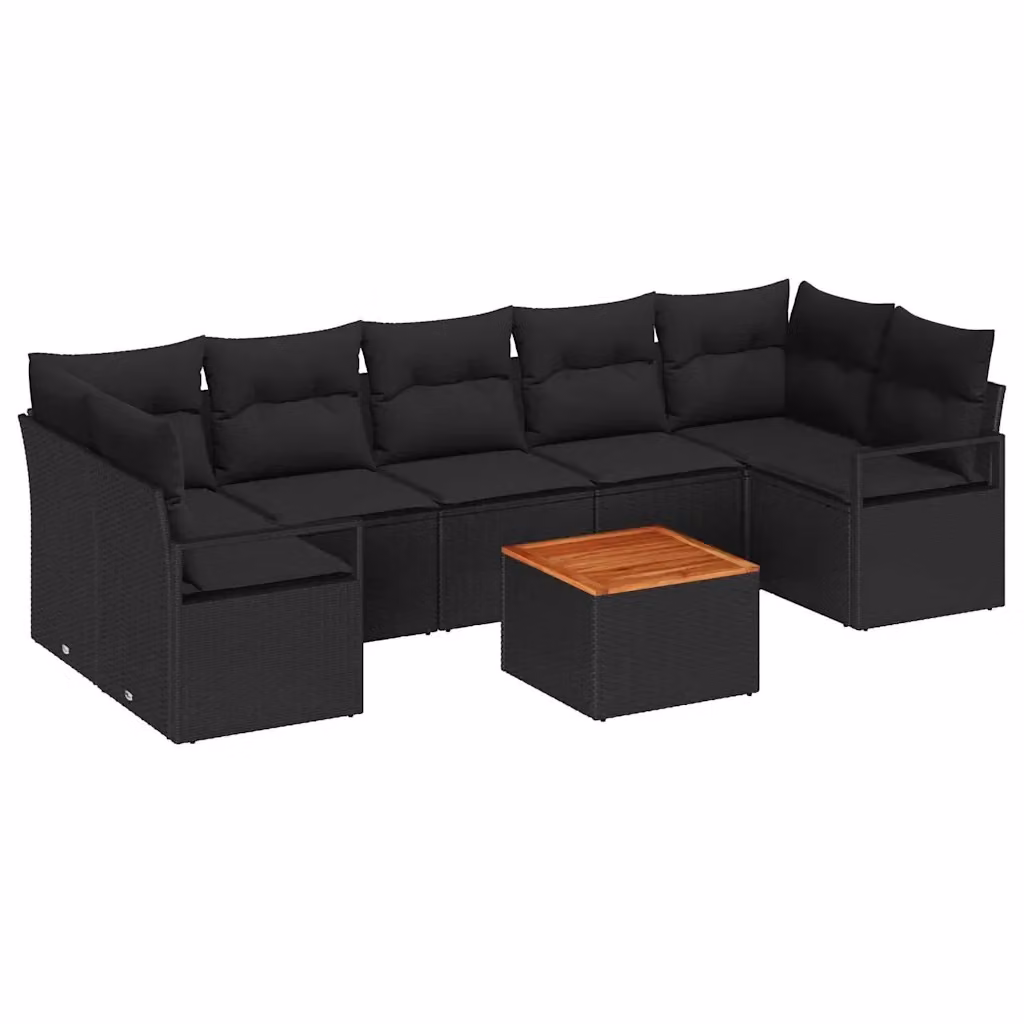 Set Divano da Giardino vidaXL 8 Pezzi a Forma di U in Polyrattan Nero con Cuscini e Tavolino – 2