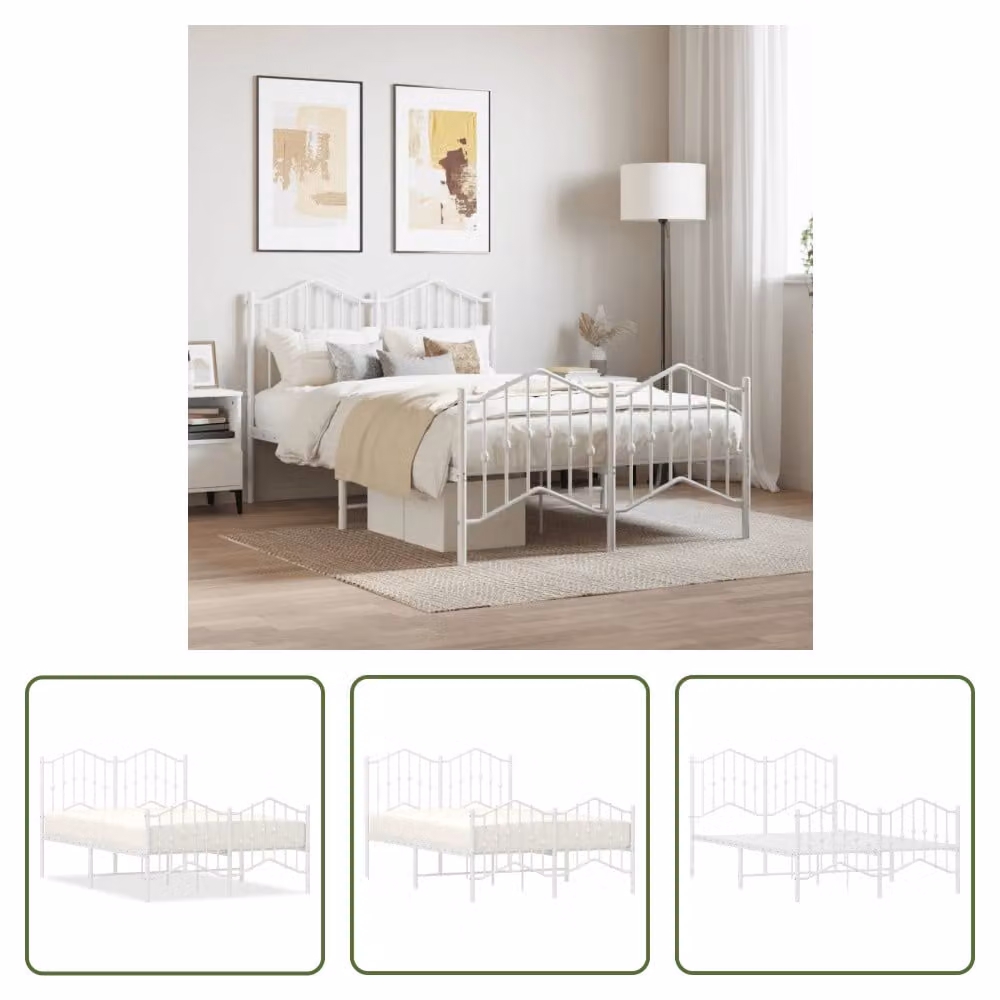 The Living Store Struttura letto con testiera e pediera in metallo bianco 120x190 cm