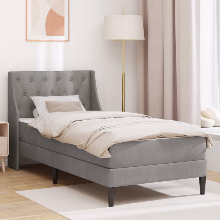 Struttura letto con materasso vidaXL in velluto grigio, L/P/H: 90 x 190 cm