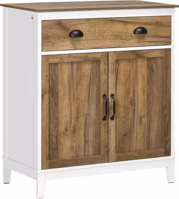 Mobile Multiuso HOMCOM in MDF Stile Rustico con Armadietto e Cassetto, Bianco e Marrone, L: 78.5 cm, P: 39 cm, H: 89.4 cm