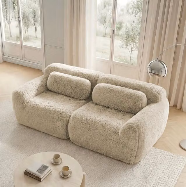 Divano modulare senza struttura in tessuto peluche con base antiscivolo; kaki chiaro