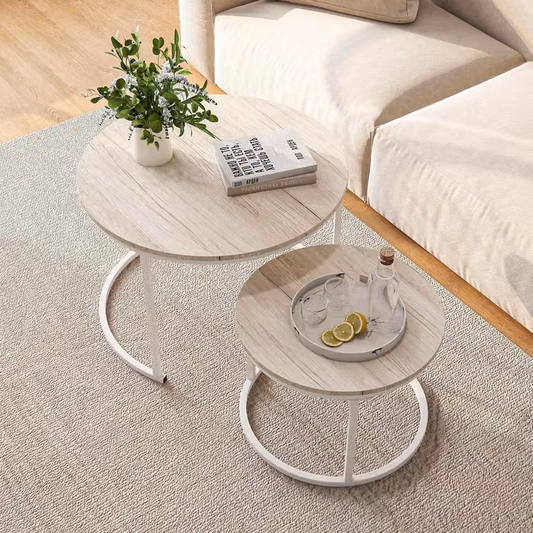 Set di 2 tavolini rotondi in rovere/metallo tavolino da salotto impilabile
