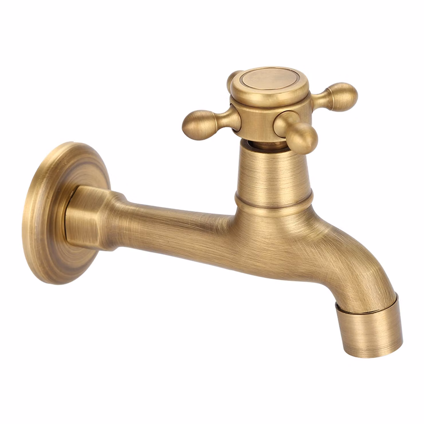 Rubinetto a parete, vintage, in ottone massiccio, rubinetto singolo per acqua fredda per lavello da cucina, lavabo per panni (lungo)