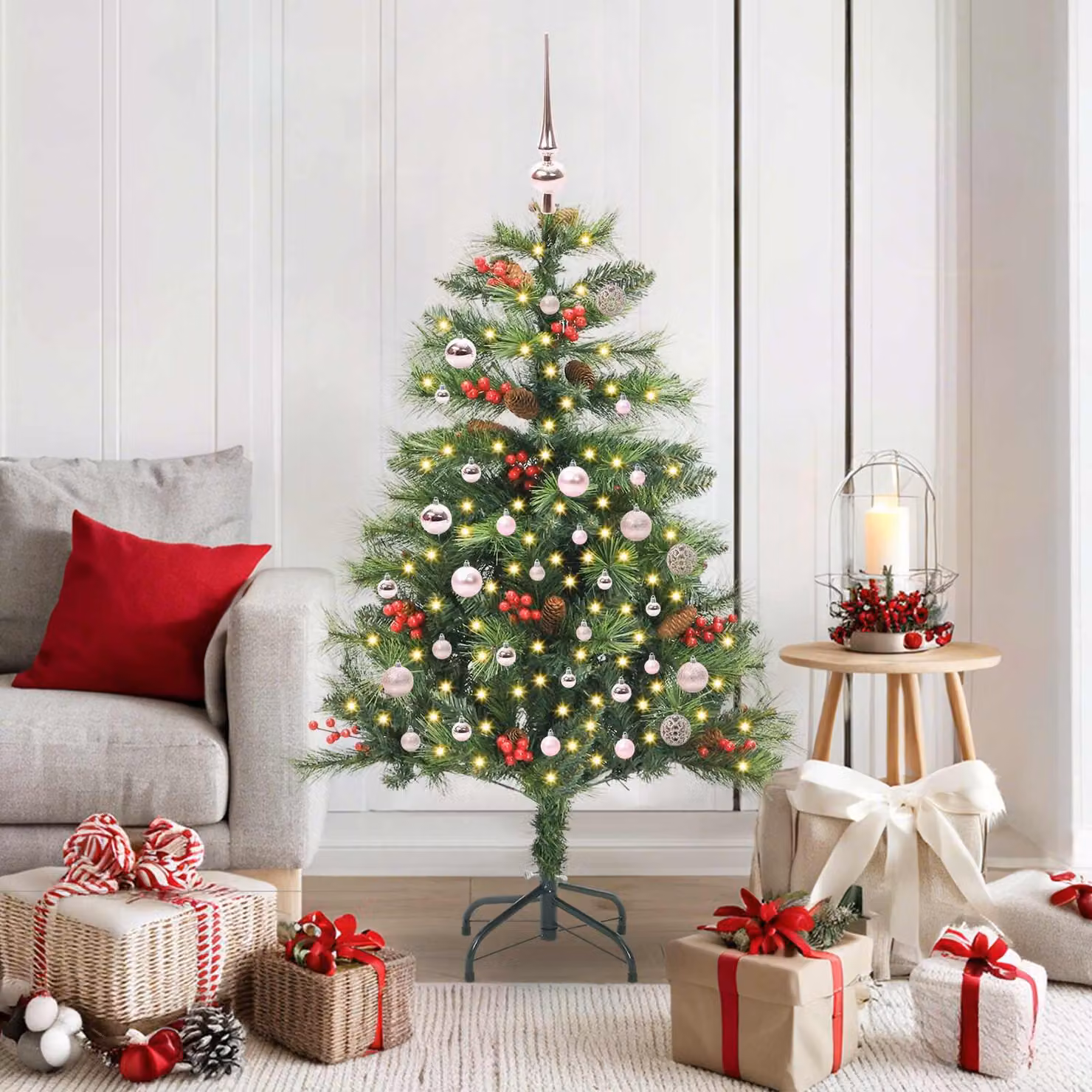 Maison Exclusive - Albero di Natale artificiale con 150 luci a LED, luce bianca calda, realizzato in PVC e metallo
