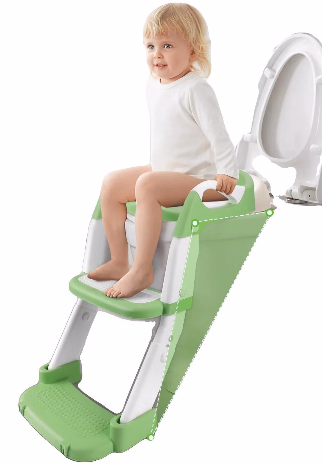 Sedile per WC, scaletta integrata, facile da pulire, verde