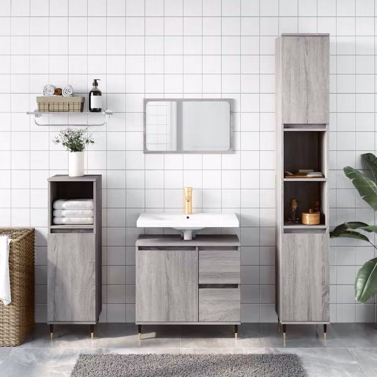 Armadietto da bagno vidaXL in stile industriale grigio con ante a battente e cassetti, L: 65 cm, P: 33 cm, H: 60 cm