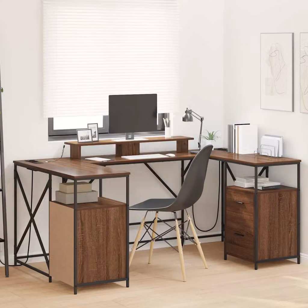 Scrivania da ufficio moderna vidaXL in legno e metallo color rovere marrone L: 182 cm, P: 101 cm, H: 87,5 cm – 1