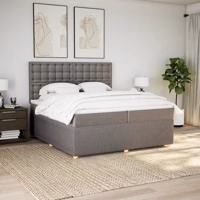 Letto Ibrido Moderno vidaXL con Materasso e Illuminazione Sotto il Letto, Colori Beige, Bianco e Grigio, L/P: 200 x 200 cm – 1