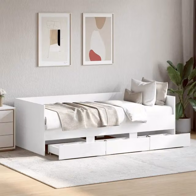 Divano Letto con Cassetti senza Materasso Bianco 100x200 cm 3280811