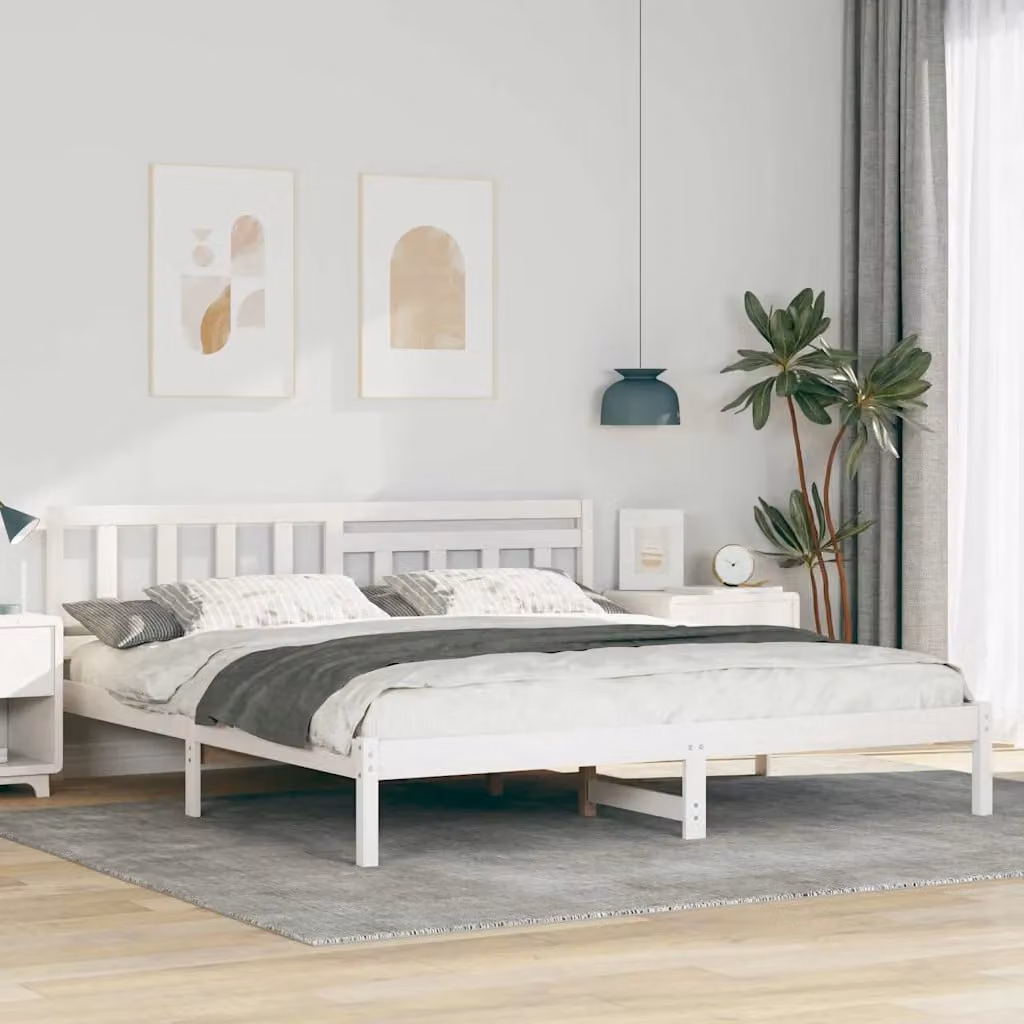 Struttura del letto moderna vidaXL in pino massello bianco 180 x 200 cm – 1