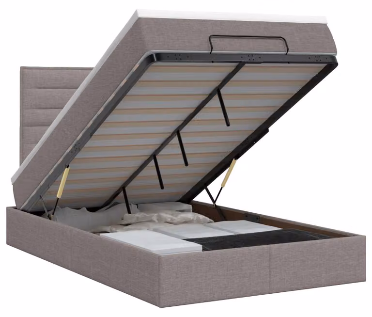 Divano letto ottomano con materasso e poggiatesta, color taupe, dimensioni 120 x 190 cm, rivestito in tessuto