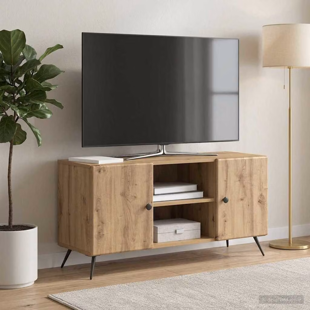 Mobile TV vidaXL in Rovere Artigianale e Metallo, L 102 x P 34,5 x H 50 cm
