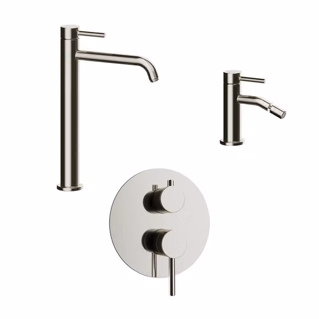 Set miscelatori: lavabo alto bidet senza scarico e incasso doccia c/deviatore nickel spazzolato | Bette