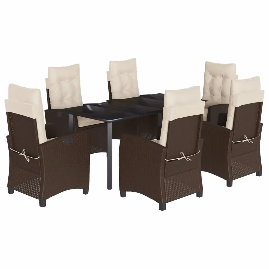 vidaXL Set da Pranzo da Giardino 7pz in Polyrattan Marrone con Piano in Vetro – 2