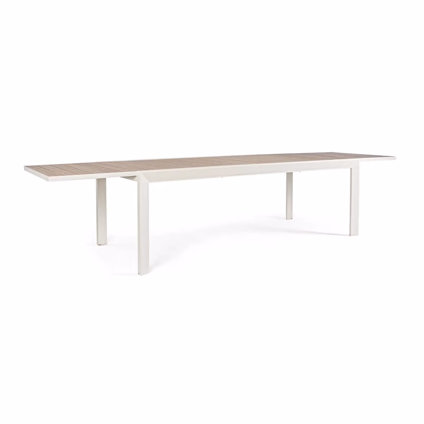 Tavolo allungabile BELMAR effetto legno e struttura in alluminio bianca, 220×100 cm - 340×100 cm