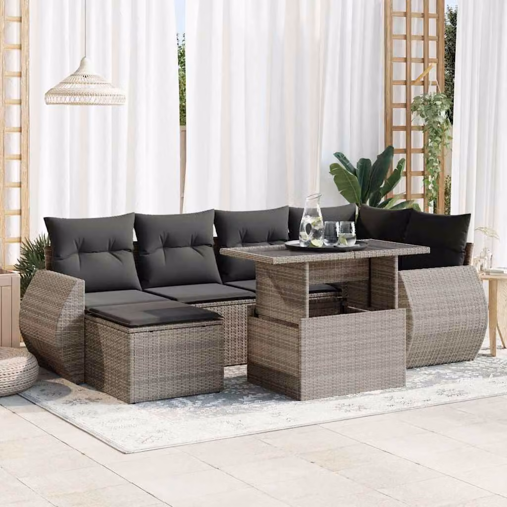 Maison Exclusive - Set da giardino 7 pezzi con cuscini in polyrattan grigio