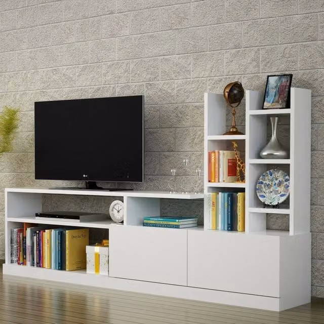 Mobile porta TV Kristal, Credenza da soggiorno, Armadio basso per TV, Base parete attrezzata, 164x25h91 cm, Bianco