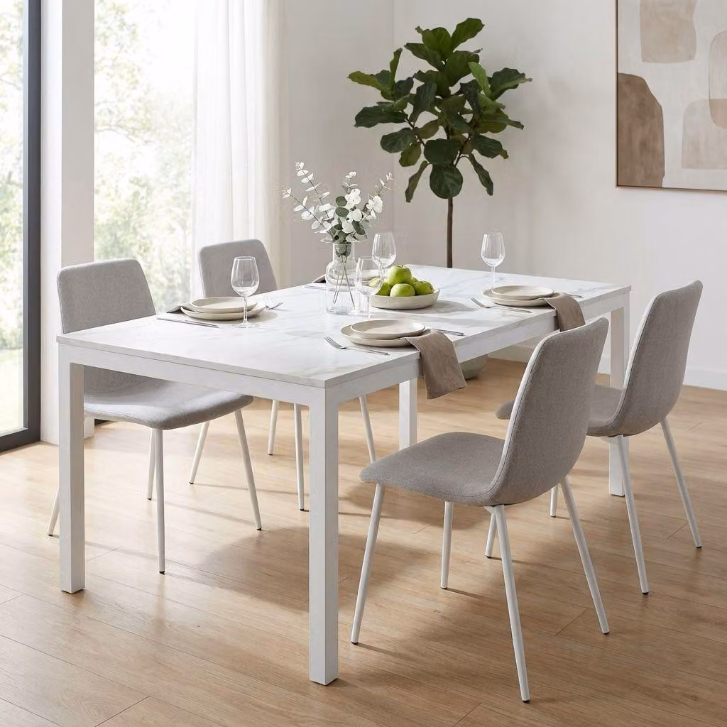 Milani Home - tavolo da pranzo allungabile 160-220 x 90 cm, effetto marmo, legno e metallo