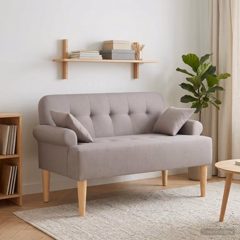 Loveseat vidaXL moderno in tessuto beige con bottoni imbottiti L: 120 cm, P: 65 cm, H: 79 cm
