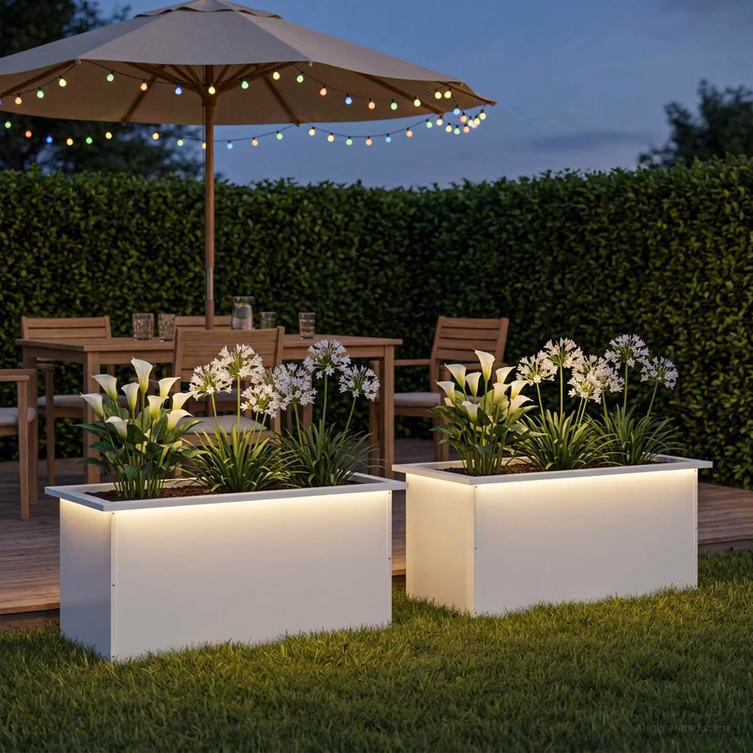 Set di 2 fioriere da giardino vidaXL con LED in metallo bianco L 80 x P 40 x H 40 cm
