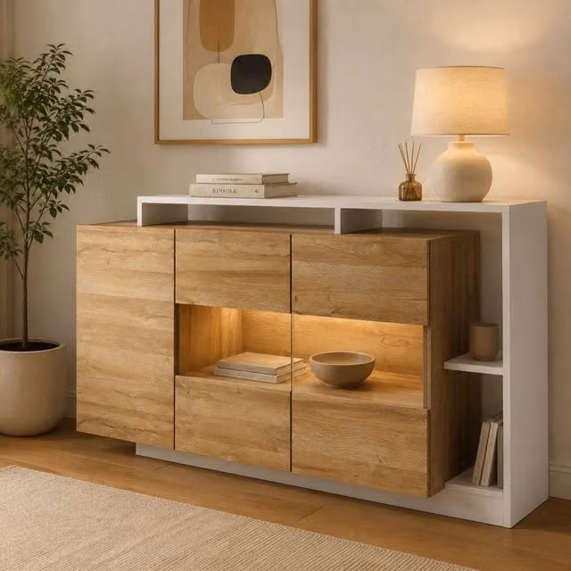 Madia Hafa, Credenza 8 Ripiani, 155x44x94h cm Marrone Rovere