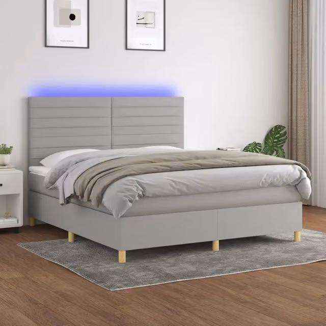 Letto a Molle Materasso e LED Grigio Chiaro 180x200 cm Tessuto 3135533
