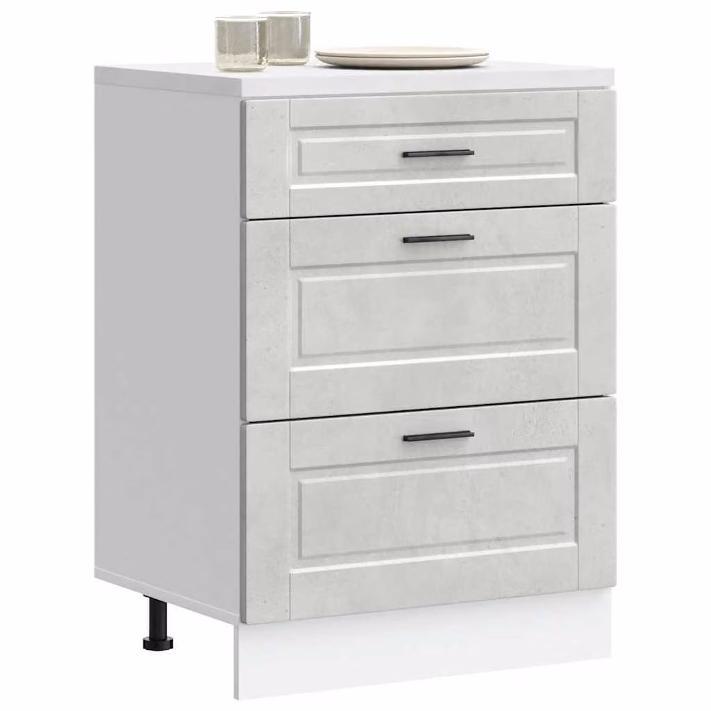 Base da cucina moderna vidaXL Porto Grigio Cemento in legno e MDF con cassetti e ante, L: 60,0 cm, H: 81,5 cm, P: 46,0 cm