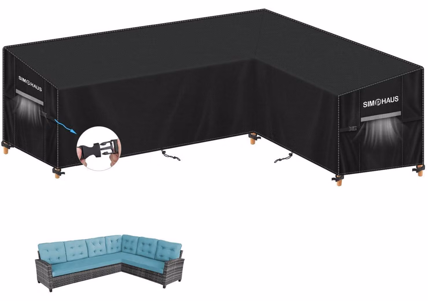 Copertura per divani da esterno a forma di L, protezione per mobili da giardino, impermeabile, tessuto Oxford 420D, colore grigio, dimensioni 270x210x87x80/60 cm