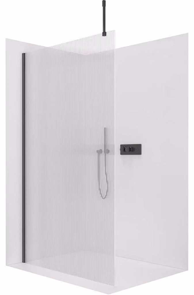 Pannello doccia walk-in Onyx Top Cube, versione sinistra/destra, vetro temperato da 8 mm, profilo squadrato, colore nero opaco, vetro smerigliato, dimensioni 160x200 cm